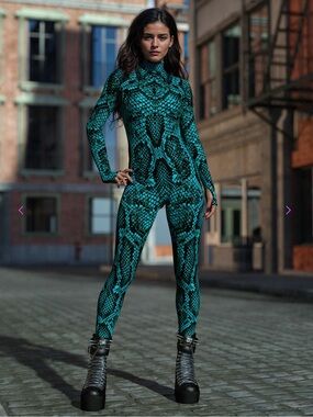 Candy Catz Snake Print Zip up Onsie Bodysuit Halloween Cosplay Size Small